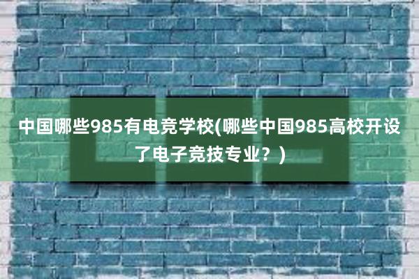 中国哪些985有电竞学校(哪些中国985高校开设了电子竞技专业？)