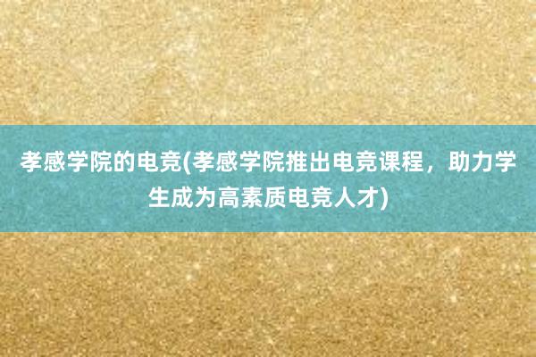 孝感学院的电竞(孝感学院推出电竞课程，助力学生成为高素质电竞人才)