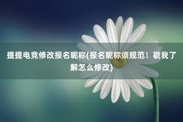 提提电竞修改报名昵称(报名昵称须规范！戳我了解怎么修改)