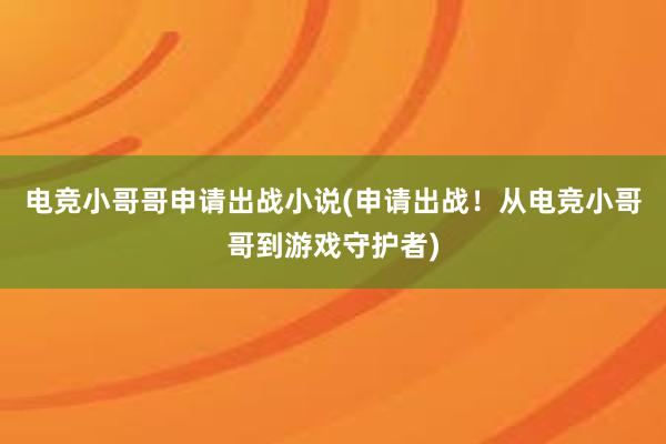 电竞小哥哥申请出战小说(申请出战！从电竞小哥哥到游戏守护者)