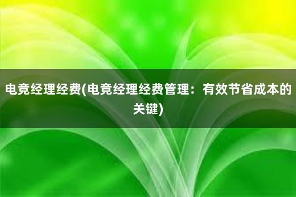 电竞经理经费(电竞经理经费管理：有效节省成本的关键)