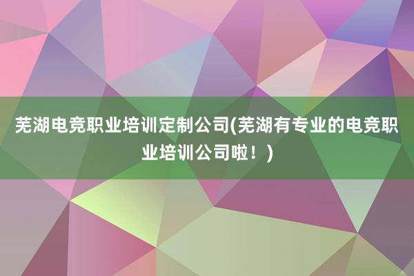 芜湖电竞职业培训定制公司(芜湖有专业的电竞职业培训公司啦！)