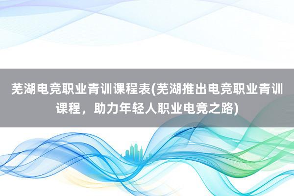 芜湖电竞职业青训课程表(芜湖推出电竞职业青训课程，助力年轻人职业电竞之路)