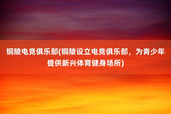 铜陵电竞俱乐部(铜陵设立电竞俱乐部，为青少年提供新兴体育健身场所)