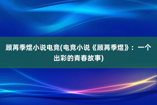 顾苒季煜小说电竞(电竞小说《顾苒季煜》：一个出彩的青春故事)